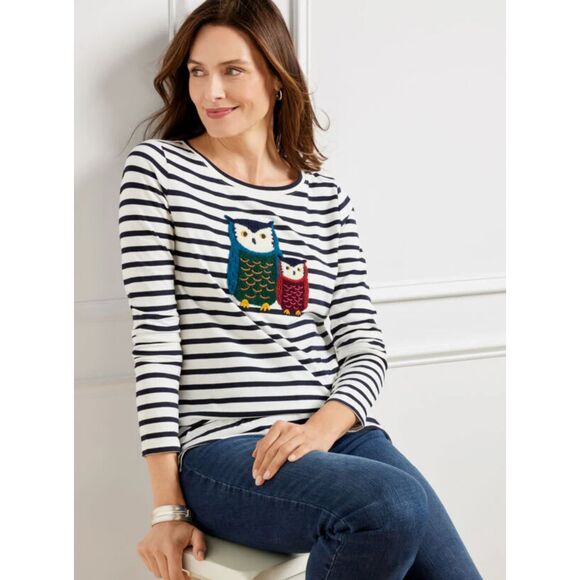 Talbots Open Crewneck Tee Owl Friends Size Small - Picture 1 of 8